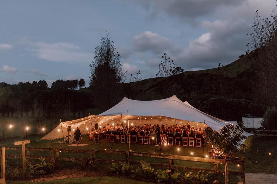 Stretch tent hire for wedding reception at night with fairy lights Gauteng